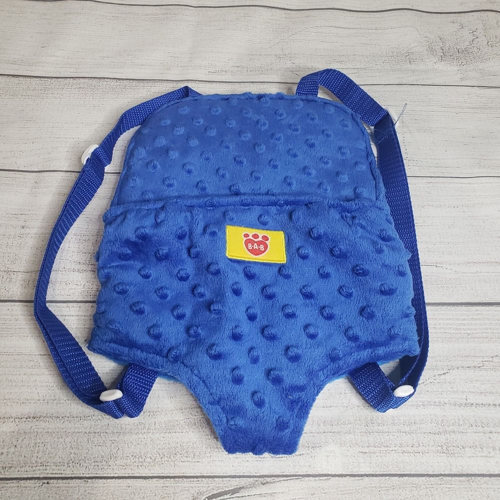 Build A Bear BAB Plush Velour Blue Baby Animal Carrier Adjustable Straps Pack